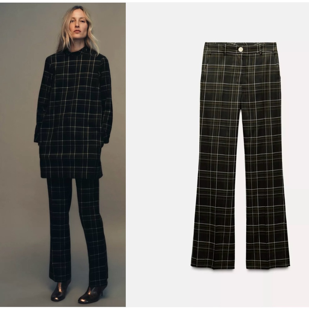 NWT Zara Plaid Straight Leg Trouser Pants Size Large